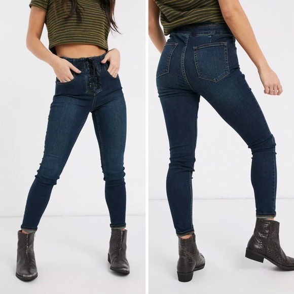 Free People High Waist Crop Denim Leggings Skinny Indigo Blue Size 29 main image 0